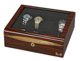 VOLTA EBONY WOOD 8 WATCH CASE WITH GOLD ACCENTS AND BLACK INTERIOR AND SEE THROUGH TOP