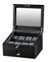 VOLTA RUSTIC BROWN 8 WATCH CASE WITH ADDITIONAL STORAGE AND SEE THROUGH TOP