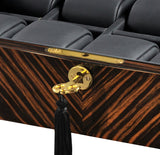 VOLTA EBONY WOOD 10 WATCH CASE WITH GOLD ACCENTS AND BLACK LEATHER INTERIOR