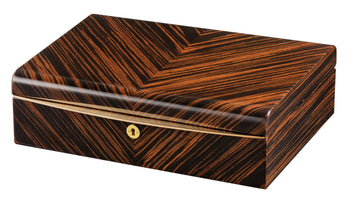 VOLTA EBONY WOOD 10 WATCH CASE WITH GOLD ACCENTS AND BLACK LEATHER INTERIOR