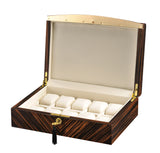 VOLTA EBONY WOOD 10 WATCH CASE WITH GOLD ACCENTS AND CREAM LEATHER INTERIOR