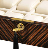 VOLTA EBONY WOOD 10 WATCH CASE WITH GOLD ACCENTS AND CREAM LEATHER INTERIOR