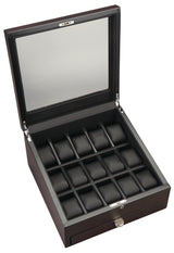 VOLTA RUSTIC BROWN 15 WATCH CASE WITH ADDITIONAL STORAGE AND SEE THROUGH TOP
